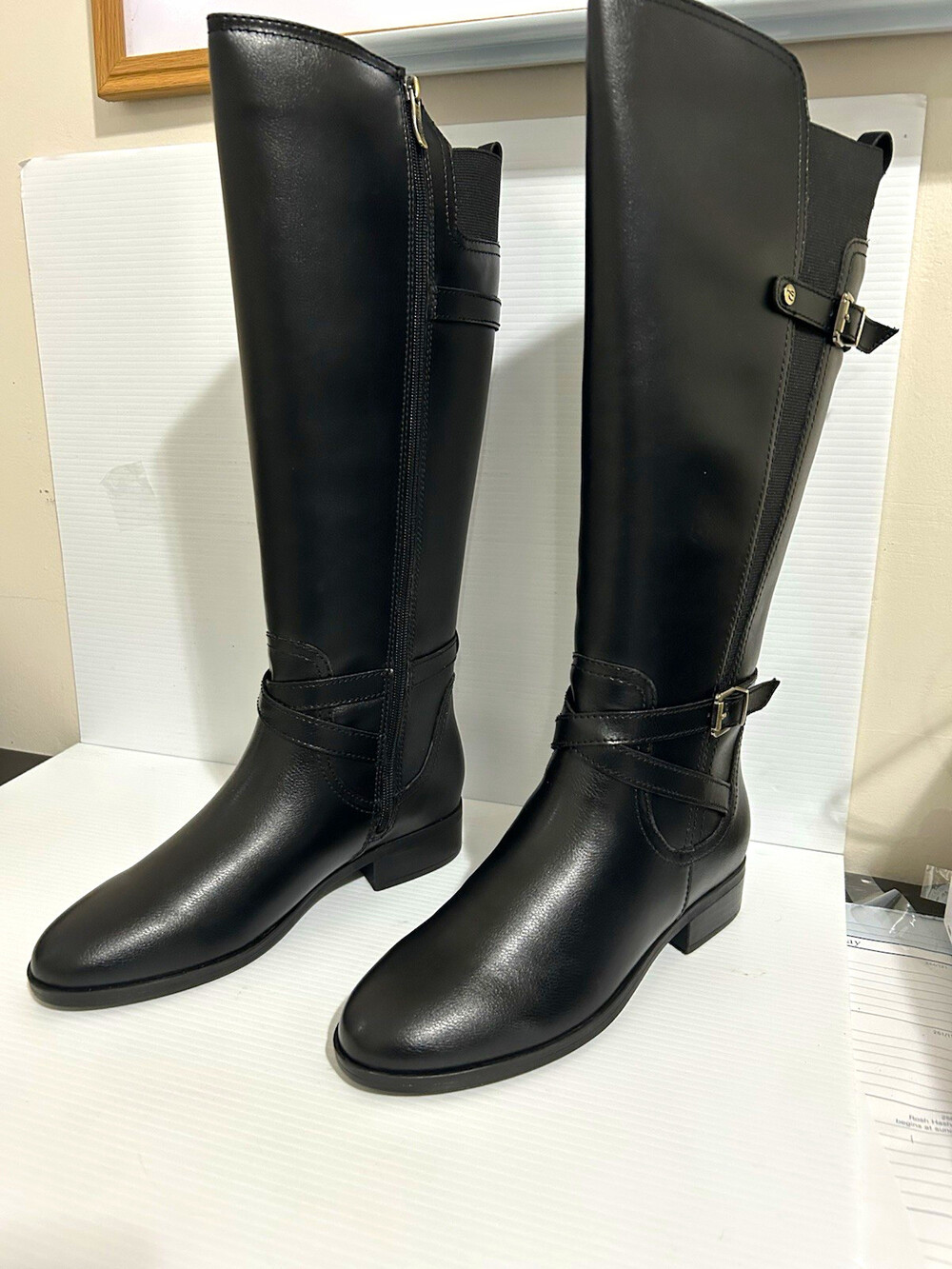 easy spirit women’s black knee high riding boots size 9.5 side zip buckle detail